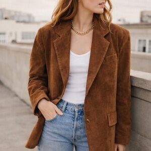 Vintage Deerskin Suede Blazer Jacket Brown Leather Size 44